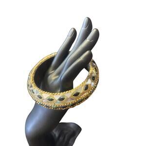 Gold-Tone Mirror Inlay Bangle Bracelet 8" Indian Bollywood